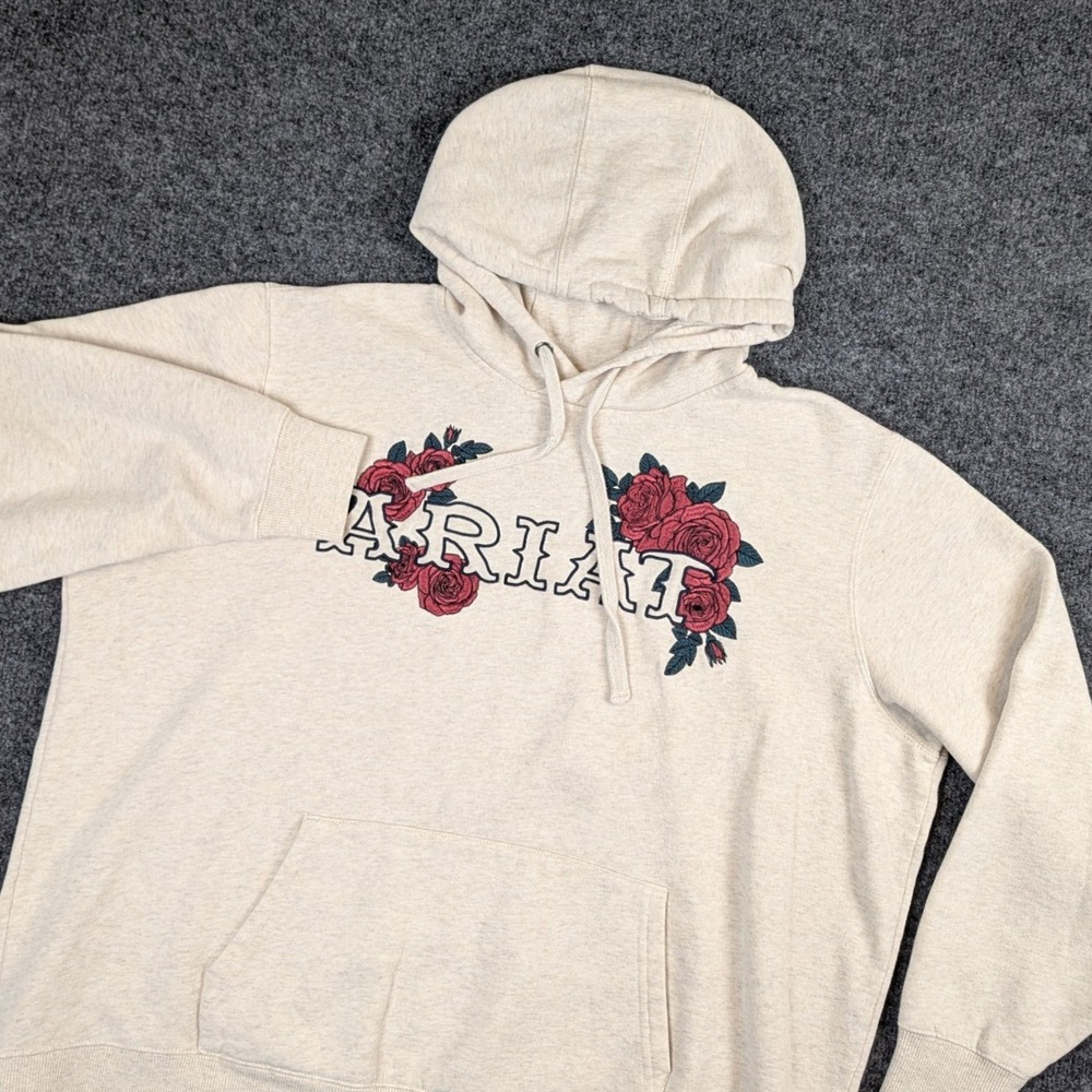Ariat Real Rose Hoodie XXL Oatmeal Heather Floral Embroidered Sweatshirt